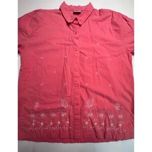 Premier International Womens size 2x plus Embroidered pearls Button Short Sleeve